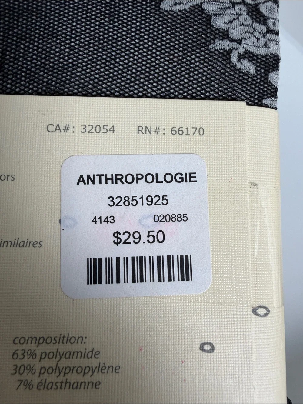 Anthropologie Tintoretta Black White Floral Mesh Net Tights Stockings; NWT S/M